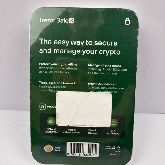 TREZOR SAFE 3 Passphrase & Secure Element Crypto Hardware Wallet Solar Gold - Picture 8 of 9